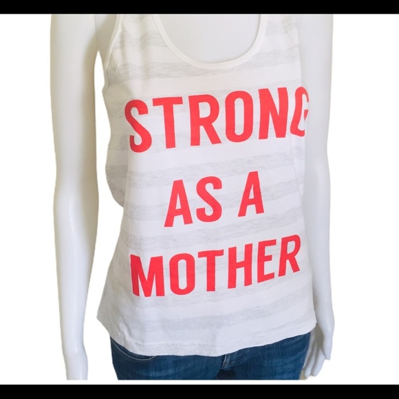 STRONG AS A MOTHER Stripe Tank Top With Scoop Neck & Racer Back Grey Size Medium - Picture 5 of 12
